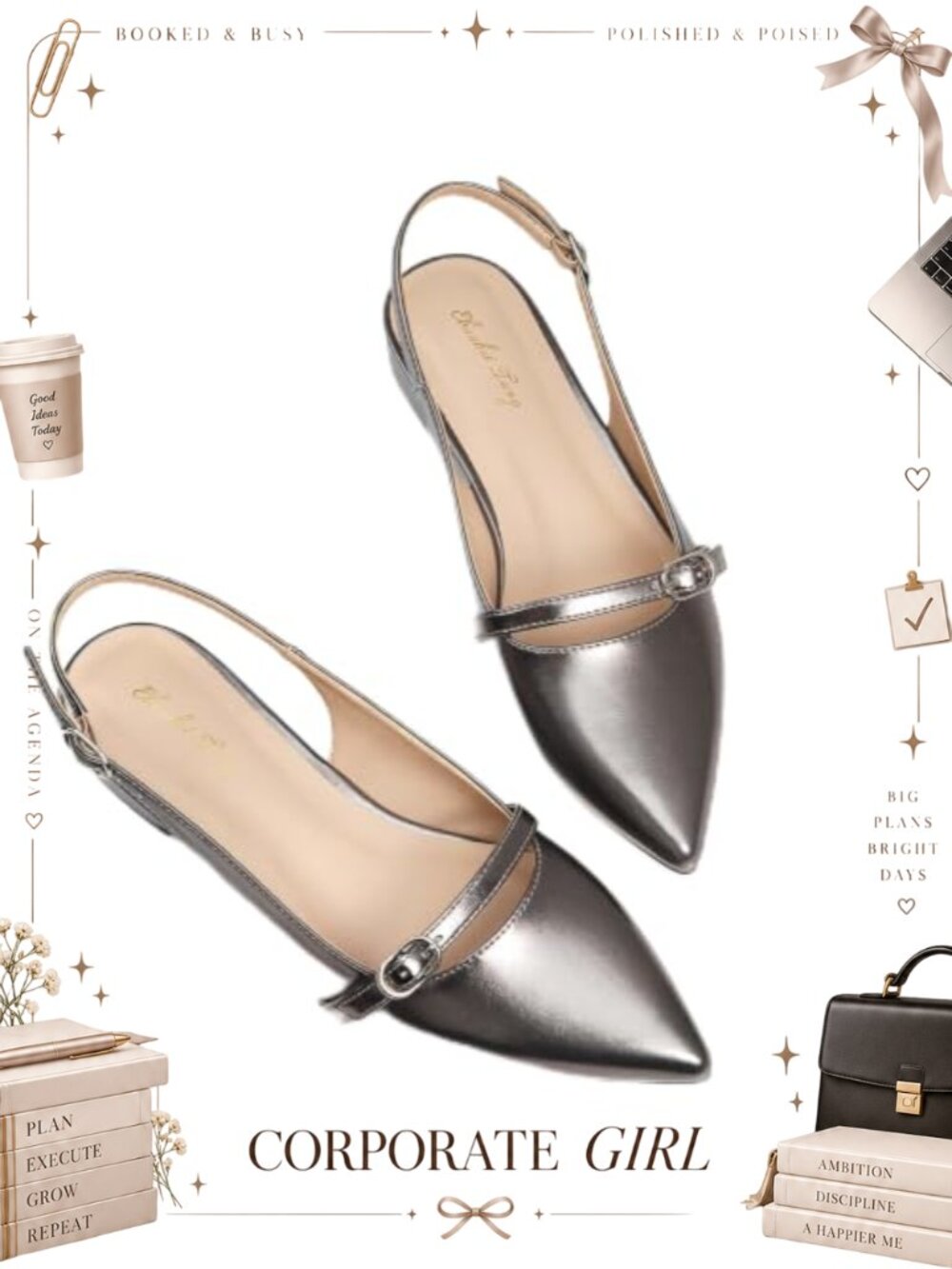 Elisabet Tang Women Slingback Flats Rhinestone Pointed Toe Dressy Shoes